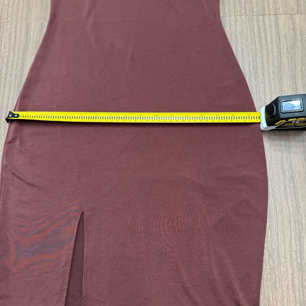 Women’s S Burgundy Bodycon Mini Dress Slit Flounce‎ Overlay At Bust Sleeveless - Picture 12 of 16